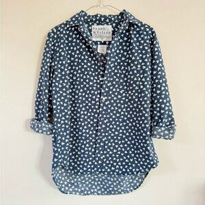 Frank & Eileen Relaxed Top Shirt Navy-White Heart print Size XS Blouse Eileen